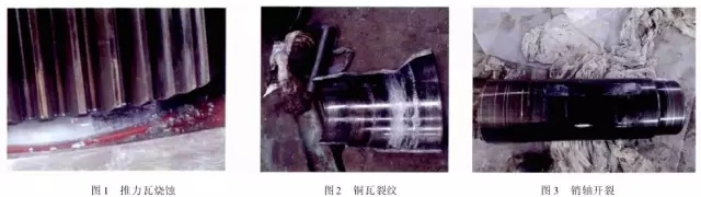 1 引言  山東魯碧建材有限公司2號輥磨為德國進(jìn)口萊歇磨，主要用于生產(chǎn)礦渣微粉，減速機(jī)采用弗蘭德品牌，型號為：KMPP651，其結(jié)構(gòu)為一級傘齒加兩級行星傳動。2013年3月9日，該減速機(jī)因功率過高報警，而且潤滑系統(tǒng)回油溫度急劇升高，晚上23：25減速機(jī)潤滑站過濾器壓差高報警，整個系統(tǒng)跳停。檢查過濾器濾網(wǎng)時發(fā)現(xiàn)有大量的黃色銅屑，經(jīng)化驗銅屑成分為CuAl10Ni查閱設(shè)備圖紙推測該合金來自二級行星輪中的銅瓦。經(jīng)過咨詢，弗蘭德專家給出了同樣的判斷，并提供了具體的解決方案。隨后， 山東魯碧建材有限公司按照弗蘭德公司出具的方案對該減速機(jī)進(jìn)行了搶修。目前該減速機(jī)運(yùn)行接近兩個月且效果良好。現(xiàn)將具體原因、修復(fù)方案及預(yù)防措施簡單描述。  2 原因分析  該減速機(jī)自2008年2月份開始使用，到現(xiàn)在已運(yùn)轉(zhuǎn)5年多，運(yùn)轉(zhuǎn)率接近90%，因此設(shè)備或多或少存在老化問題，尤其是里面的合金瓦，由于自身硬度較低，一旦潤滑不良很容易造成損傷。在拆檢減速機(jī)時發(fā)現(xiàn)二級行星有一個行星輪堆積了大量的合金，且無法轉(zhuǎn)動，證明我們的判斷正確。在對該行星輪拆檢中發(fā)現(xiàn)了以下三個問題：（1）兩側(cè)的推力瓦嚴(yán)重?zé)g熔化（圖1）；（2）銅瓦處存積了大量油泥并將潤滑油道堵塞，而且銅瓦整個開裂、軸向延展接近30mm（圖2）；（3）銷軸局部裂紋（圖3）。    根據(jù)以上損壞分析，銅瓦潤滑油孔堵塞之后，造成銅瓦急劇升溫，溫度升高到一定程度使得銅瓦受熱開裂并且膨脹延展，最終與兩側(cè)的推力瓦接觸，推力瓦受到擠壓以后迅速升溫最終燒蝕，銷軸因此承受較大的扭矩及高溫，造成裂紋。  3 處理方案  推力瓦、銅瓦、銷軸的方案為按照尺寸重新制作備件。但在檢測齒輪時發(fā)現(xiàn)其內(nèi)孔圓柱度較差以至于變成橢圓，而且表面硬度下降，遠(yuǎn)遠(yuǎn)低于圖紙要求（HRC55+5）。我們聯(lián)系弗蘭德公司欲購買該齒輪，對方回復(fù)該齒輪需要德國進(jìn)口，加工周期為6個月，而且為保證齒輪嚙合，建議6個齒輪一起更換。此時， 山東魯碧建材有限公司銷售正處于旺季，該輥磨每天生產(chǎn)3000t微粉，停機(jī)6個月對我們的損失可想而知。我們聯(lián)系弗蘭德總部專家要求給出整改方案。對方經(jīng)過詳細(xì)計算給出如下方案：擴(kuò)大齒輪內(nèi)孔直徑，再加一個過渡套，從而保證齒輪的硬度及裝配要求（圖5）。    3.1 過渡套材料選擇 過渡套材料采用42CrMo。該材料強(qiáng)度、淬透性高，韌性好，淬火時變形小，高溫時有高的蠕變強(qiáng)度和持久強(qiáng)度，用于制造要求強(qiáng)度更高和調(diào)質(zhì)截面更大的鍛件。  3.2 處理工藝    （1）鍛打：目的是減小殘留夾雜物的尺寸，使其成分趨于均勻，組織趨于致密，細(xì)化晶粒，改善鋼的性能。    （2）粗車：單邊留4mm加工余量。    （3）著色探傷：目的是檢查工件是否有損傷，從而保證下一道工序順利進(jìn)行。    （4）完全退火：目的是使工件的內(nèi)部組織全部進(jìn)行重結(jié)晶，通過完全退火來細(xì)化晶粒，均勻組織，消除內(nèi)應(yīng)力，同時降低硬度，便于切削加工，并為加工后零件的淬火作好組織準(zhǔn)備（圖6）。    具體過程：零件在爐溫>800℃裝爐，立即通入甲醇：50~60ml/min、氮?dú)猓?~6m3/h；溫度升到850℃之后甲醇：35~45ml/min、氮?dú)猓?m3/h；保溫120min后隨爐冷降溫至650℃，停甲醇，氮?dú)猓?m3/h；降溫至550℃時出爐空冷。    （5）半精車：單邊0.75mm，從而滿足下一步淬火的淬硬層>0.5mm的要求。    （6）高頻淬火（圖7）：該套由于工作面是套的內(nèi)孔及兩個端面，硬度要求HRC58-62，淬硬層>0.5mm。因此，選擇高頻淬火，這樣既能局部熱處理，同時也滿足硬度要求。另外，高頻淬火時工件的冷卻至關(guān)重要，為保險起見采用淬火液進(jìn)行冷卻；感應(yīng)器距離工件的位置也非常重要，離得太近容易造成感應(yīng)器受熱，堵塞冷卻水溢流孔，離得太遠(yuǎn)影響熱功率的傳遞，一般控制在3~5mm。       （7）精車外圓及內(nèi)孔：外圓最終尺寸為?330t6，內(nèi)孔最終尺寸為?330H6，這樣保證外圓與齒輪內(nèi)孔過盈配合，過盈量控制在0.2~0.3mm；內(nèi)孔與銅套間隙配合，間隙控制在0.1~0.12mm。    （8）精車端面：將過渡套與齒輪進(jìn)行冷裝之后，對過渡套的端面進(jìn)行精車，要求兩個端面與內(nèi)孔垂直度，圓跳度誤差控制在0.02mm以內(nèi)。 目前，該減速機(jī)已恢復(fù)生產(chǎn)兩個月，二級行星振動值3~5mm/s，輥壓9.0MPa，比表面積440m2/kg，磨機(jī)產(chǎn)量也逐漸恢復(fù)到150t/h，運(yùn)轉(zhuǎn)狀況良好。  4 采取的措施  4.1 加強(qiáng)設(shè)備巡檢并采用先進(jìn)的檢測工具 該減速機(jī)恢復(fù)生產(chǎn)之后，我們加強(qiáng)了巡檢力度，購買了先進(jìn)的在線巡檢儀，它不僅能對減速機(jī)振動進(jìn)行檢測形成趨勢圖，而且還能進(jìn)行數(shù)據(jù)傳輸及保存，這樣我們就能夠通過趨勢圖來推斷減速機(jī)運(yùn)行狀況。  4.2 加強(qiáng)油品檢測 目前，我們每個月都要對潤滑油進(jìn)行檢測，項目有粘度、機(jī)械雜質(zhì)、水分、污染等級等，通過對油樣的檢測，可以隨時掌握減速機(jī)內(nèi)部運(yùn)轉(zhuǎn)狀況，保證了潤滑的可靠性。  4.3 提高磨機(jī)操作水平 喂料粒度控制在80mm以內(nèi)，這樣既能保證碾磨料層厚度避免磨機(jī)振動，又能提高研磨效率；另外，加強(qiáng)選粉機(jī)轉(zhuǎn)速、喂料量、熱風(fēng)控制的調(diào)整，從而保證磨機(jī)穩(wěn)定順行。  4.4 選用材質(zhì)較好的濾芯 弗蘭德KMPP651減速機(jī)內(nèi)部全部為滑動軸承，對潤滑油的潔凈度要求比較高，一旦有異物進(jìn)入很容易造成油道堵塞。因此，濾芯的選用至關(guān)重要，我們現(xiàn)在選用的是力士樂25μm濾芯，使用效果很好。  5 結(jié)語  輥磨的穩(wěn)定運(yùn)行對減速機(jī)的使用壽命至關(guān)重要，減少輥磨運(yùn)行的振動值，有利于減速機(jī)提高使用壽命；另外，定期檢測減速機(jī)各個軸瓦部位的振動，并且定期對潤滑油進(jìn)行檢測及檢查過濾網(wǎng)上有無雜質(zhì)，對提高減速機(jī)的穩(wěn)定順行也至關(guān)重要。